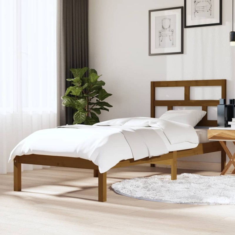 vidaXL Estructura de cama madera maciza marrón miel 75x190 cm vidaXL Estructura de cama madera maciza marrón miel 75x190 cm