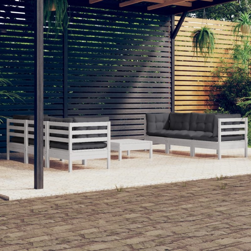 vidaXL Muebles de jardín 7 pzas con cojines antracita madera de pino vidaXL Muebles de jardín 7 pzas con cojines antracita madera de pino