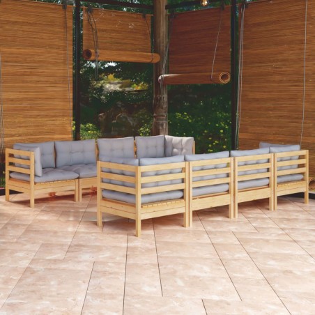 vidaXL Juego de muebles de jardín 9 pzas y cojines madera maciza pino
