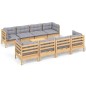 vidaXL Juego de muebles de jardín 9 pzas y cojines madera maciza pino
