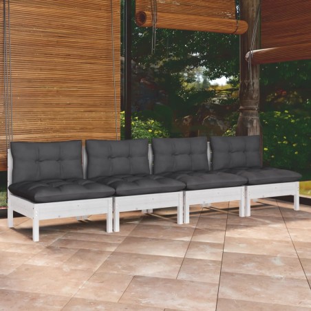 vidaXL Sofá de jardín 4 plazas con cojines madera pino gris antracita