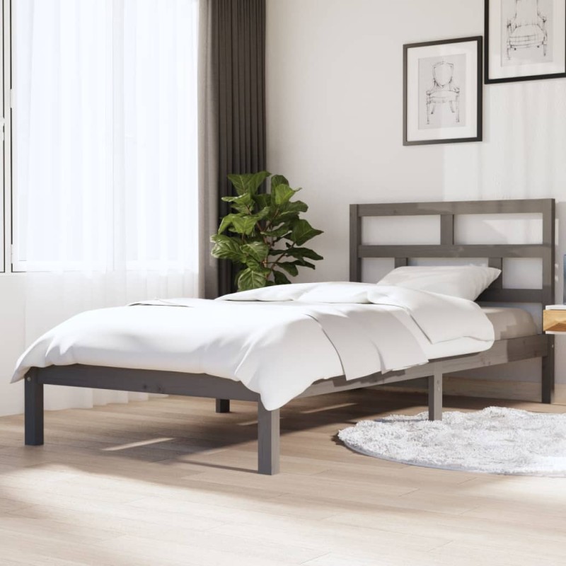 vidaXL Estructura de cama madera maciza de pino gris 90x200 cm vidaXL Estructura de cama madera maciza de pino gris 90x200 cm