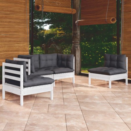 vidaXL Juego de muebles de jardín 4 pzas y cojines madera maciza pino