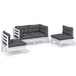 vidaXL Juego de muebles de jardín 4 pzas y cojines madera maciza pino