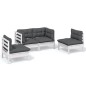 vidaXL Juego de muebles de jardín 4 pzas y cojines madera maciza pino vidaXL Juego de muebles de jardín 4 pzas y cojines madera maciza pino