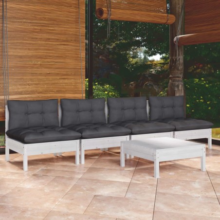 vidaXL Muebles de jardín 5 pzas con cojines antracita madera de pino