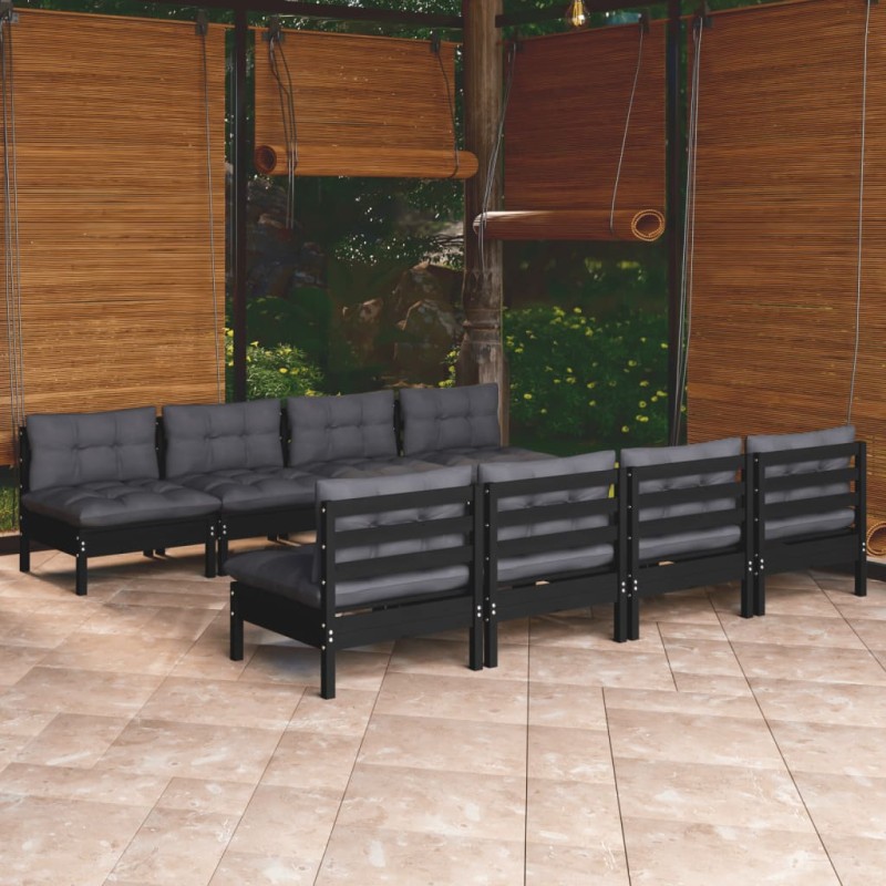 vidaXL Juego de muebles de jardín 9 pzas y cojines madera maciza pino vidaXL Juego de muebles de jardín 9 pzas y cojines madera maciza pino