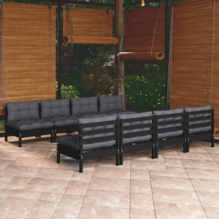 vidaXL Juego de muebles de jardín 9 pzas y cojines madera maciza pino