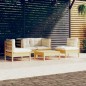 vidaXL MMuebles de jardín 5 pzas y cojines madera maciza de pino crema vidaXL MMuebles de jardín 5 pzas y cojines madera maciza de pino crema
