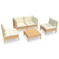 vidaXL MMuebles de jardín 5 pzas y cojines madera maciza de pino crema vidaXL MMuebles de jardín 5 pzas y cojines madera maciza de pino crema
