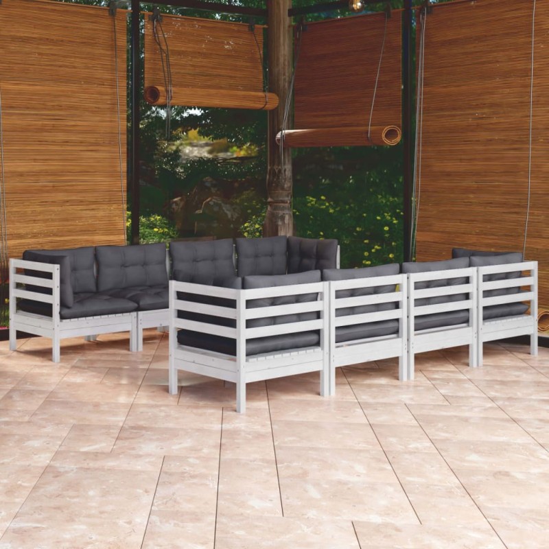 vidaXL Muebles de jardín 9 pzas con cojines madera maciza de pino vidaXL Muebles de jardín 9 pzas con cojines madera maciza de pino