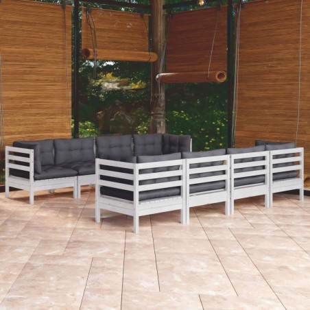 vidaXL Muebles de jardín 9 pzas con cojines madera maciza de pino