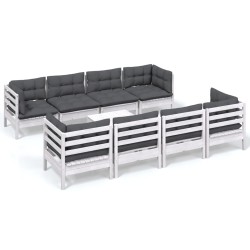 vidaXL Muebles de jardín 9 pzas con cojines madera maciza de pino