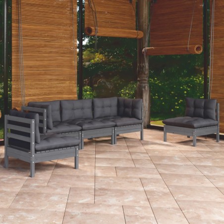 vidaXL Juego de muebles de jardín 5 pzas y cojines madera maciza pino