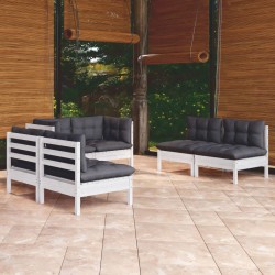vidaXL Juego de muebles de jardín 6 pzas y cojines madera maciza pino