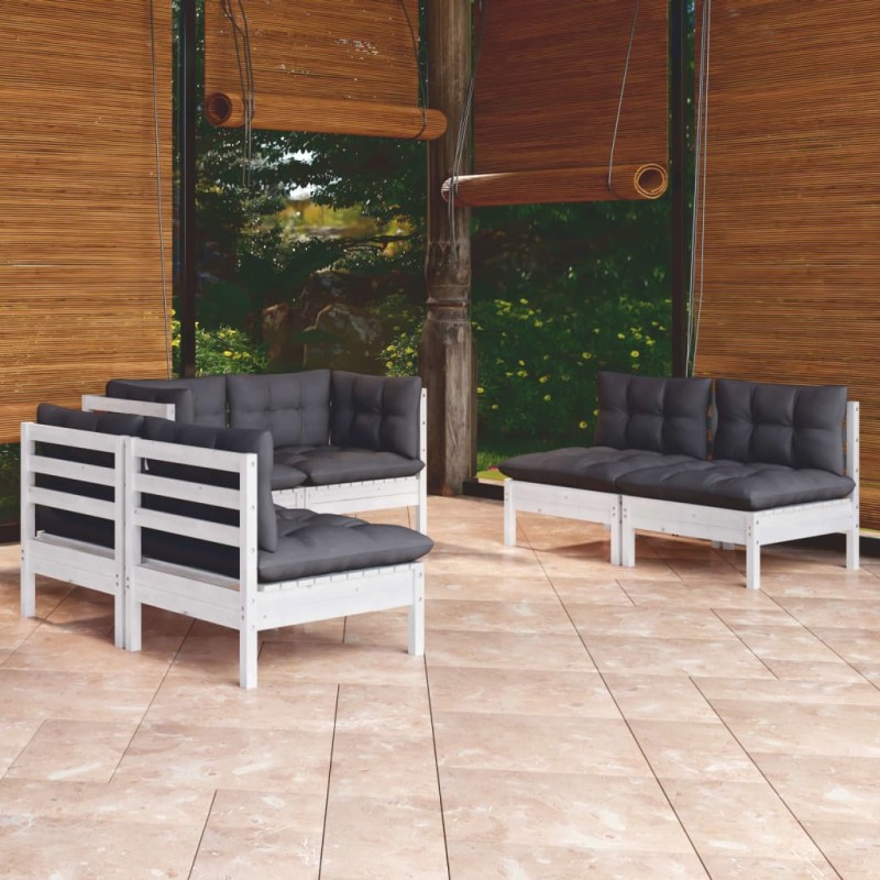 vidaXL Juego de muebles de jardín 6 pzas y cojines madera maciza pino vidaXL Juego de muebles de jardín 6 pzas y cojines madera maciza pino