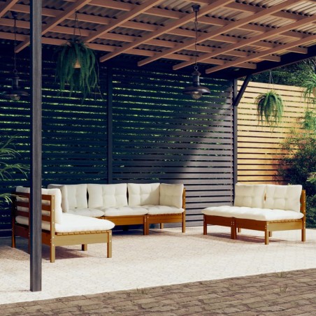 vidaXL Muebles de jardín 7 piezas cojines madera maciza de pino