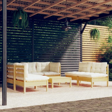 vidaXL Muebles de jardín 7 pzas y cojines madera maciza de pino crema