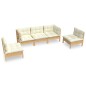 vidaXL MMuebles de jardín 5 pzas y cojines madera maciza de pino crema vidaXL MMuebles de jardín 5 pzas y cojines madera maciza de pino crema
