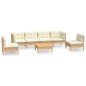 vidaXL Muebles de jardín 7 pzas y cojines madera maciza de pino crema vidaXL Muebles de jardín 7 pzas y cojines madera maciza de pino crema
