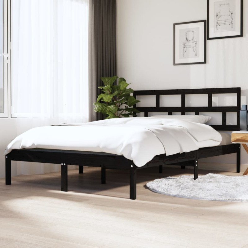 vidaXL Estructura de cama madera maciza negro 135x190 cm vidaXL Estructura de cama madera maciza negro 135x190 cm