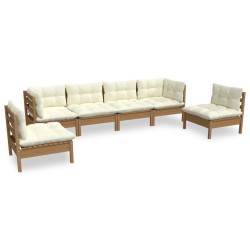 vidaXL Juego de muebles de jardín 6 pzas y cojines madera maciza pino