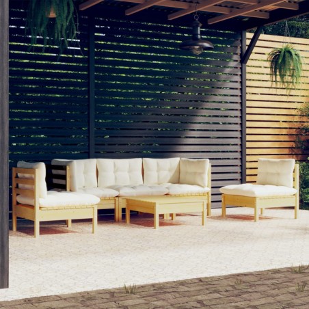 vidaXL Muebles de jardín 6 pzas y cojines madera maciza de pino crema