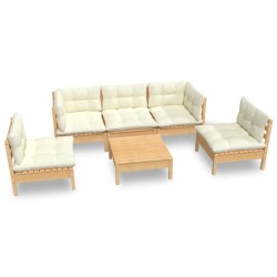 vidaXL Muebles de jardín 6 pzas y cojines madera maciza de pino crema