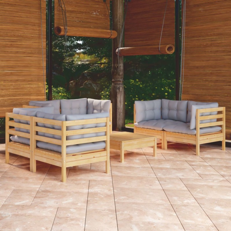 vidaXL Juego de muebles de jardín 7 pzas y cojines madera maciza pino vidaXL Juego de muebles de jardín 7 pzas y cojines madera maciza pino