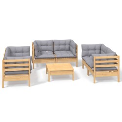 vidaXL Juego de muebles de jardín 7 pzas y cojines madera maciza pino