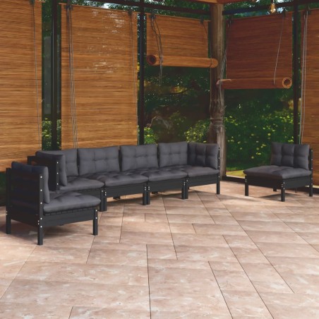 vidaXL Juego de muebles de jardín 6 pzas y cojines madera maciza pino