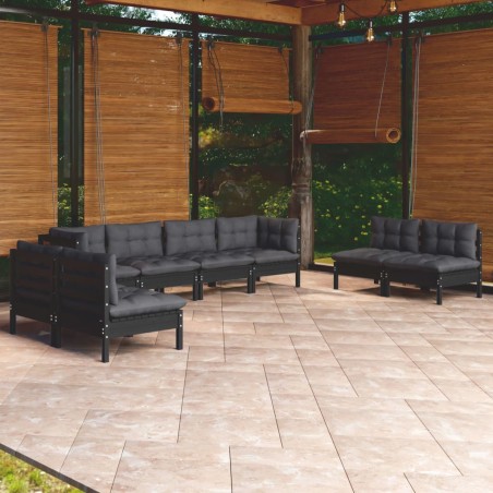 vidaXL Juego de muebles de jardín 9 pzas y cojines madera maciza pino