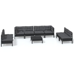 vidaXL Juego de muebles de jardín 9 pzas y cojines madera maciza pino