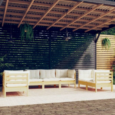 vidaXL Muebles de jardín 7 pzas y cojines madera maciza de pino crema
