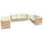vidaXL Muebles de jardín 7 pzas y cojines madera maciza de pino crema