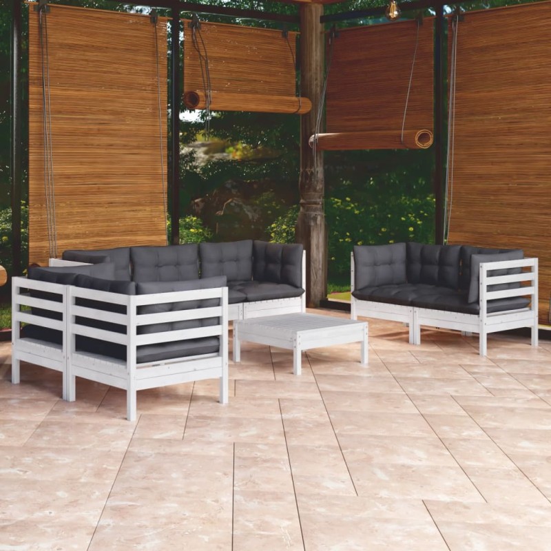vidaXL Muebles de jardín 8 pzas con cojines madera maciza de pino vidaXL Muebles de jardín 8 pzas con cojines madera maciza de pino