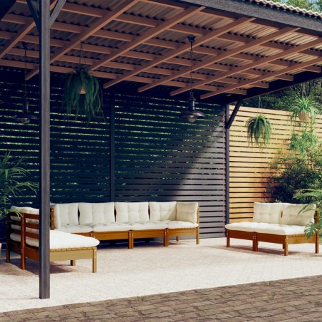 vidaXL Juego de muebles de jardín 8 pzas y cojines madera maciza pino