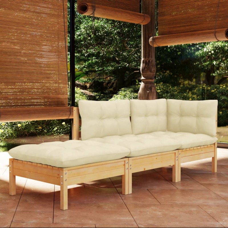 vidaXL Muebles de jardín 3 piezas cojines madera maciza de pino crema vidaXL Muebles de jardín 3 piezas cojines madera maciza de pino crema