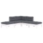 vidaXL Muebles de jardín 5 pzas con cojines blanco madera de pino vidaXL Muebles de jardín 5 pzas con cojines blanco madera de pino