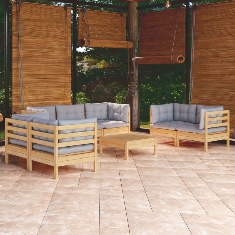 vidaXL Juego de muebles de jardín 8 pzas y cojines madera maciza pino