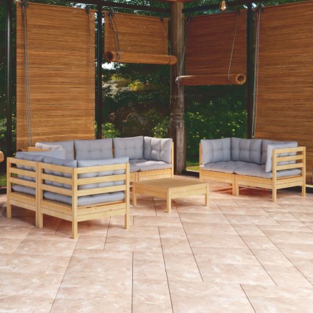 vidaXL Juego de muebles de jardín 8 pzas y cojines madera maciza pino