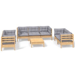 vidaXL Juego de muebles de jardín 8 pzas y cojines madera maciza pino
