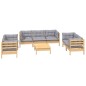 vidaXL Juego de muebles de jardín 8 pzas y cojines madera maciza pino