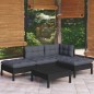 vidaXL Muebles de jardín 5 pzas con cojines negro madera de pino