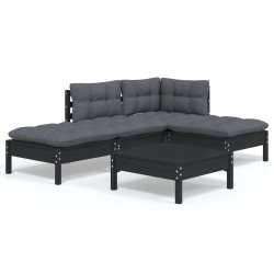 vidaXL Muebles de jardín 5 pzas con cojines negro madera de pino
