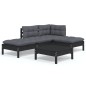 vidaXL Muebles de jardín 5 pzas con cojines negro madera de pino