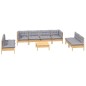 vidaXL Juego de muebles de jardín 9 pzas y cojines madera maciza pino