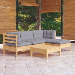 vidaXL Juego de muebles de jardín 5 pzas y cojines madera de pino