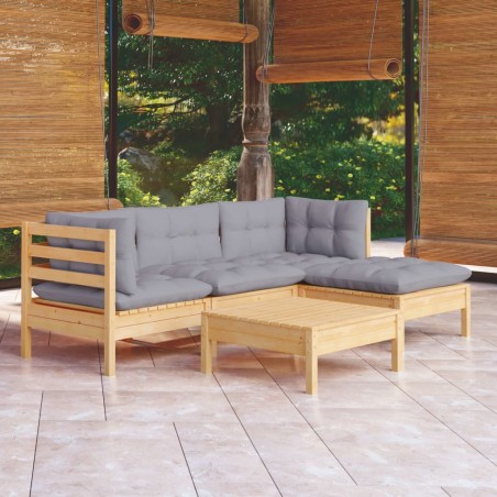 vidaXL Juego de muebles de jardín 5 pzas y cojines madera de pino