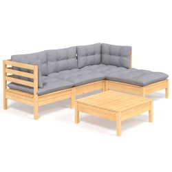 vidaXL Juego de muebles de jardín 5 pzas y cojines madera de pino